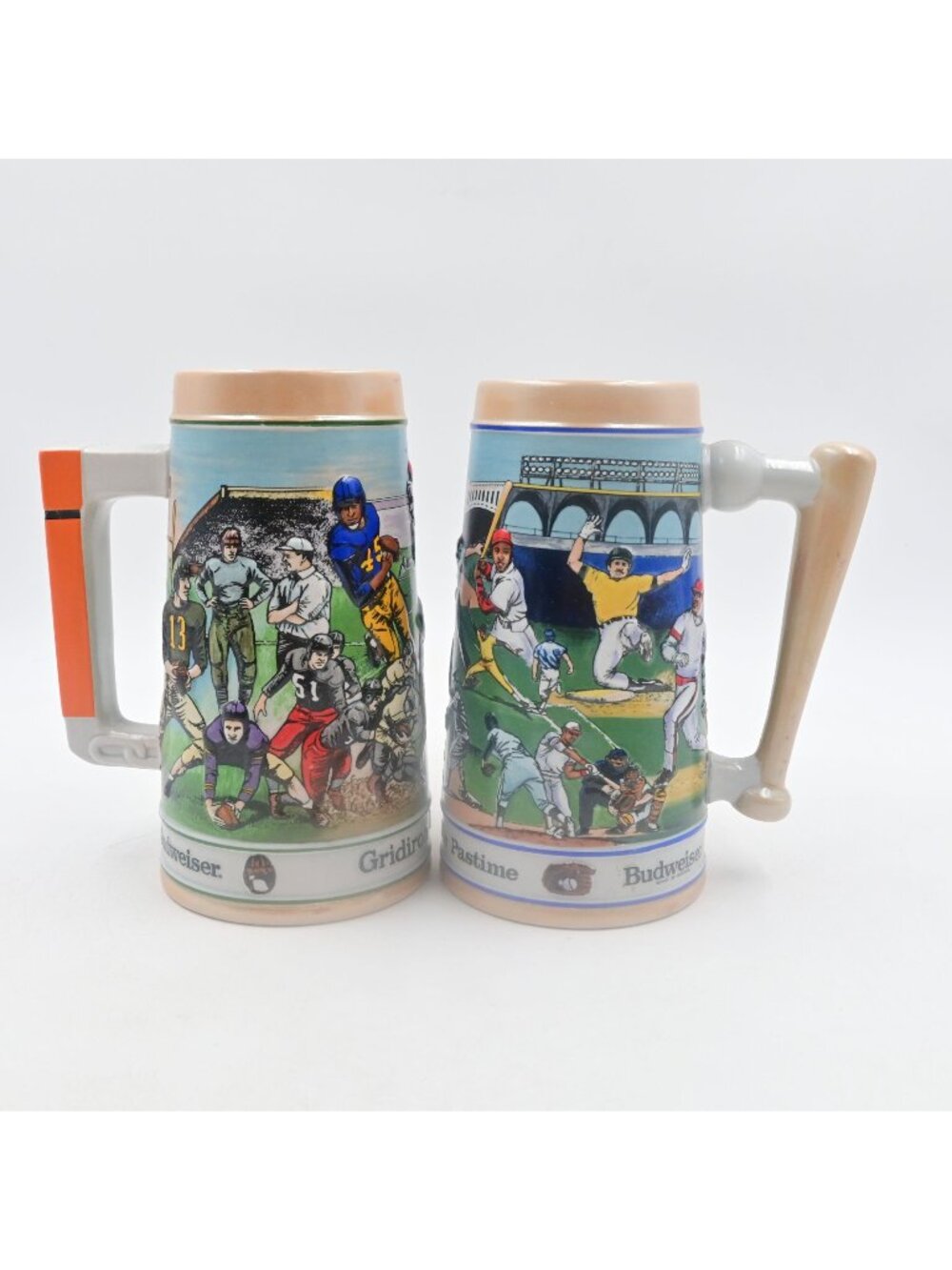Budweister Sports Series Football & Baseball‎ Vintage Stein Mug Pair